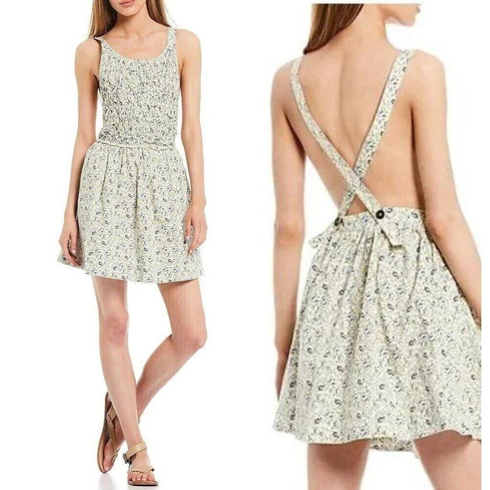 NWT Free People Floral Scoop Neck Criss Cross Back Sleeveless Dress sz S